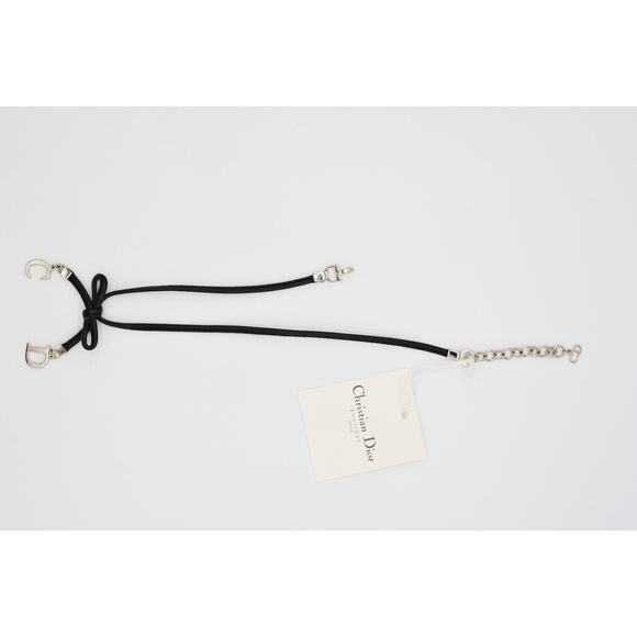 Christian Dior Vintage Bow Choker Necklace Logo CD Charm Black Leather Signed - Picture 16 of 16